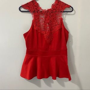 lace pattern red peplum top